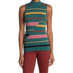 NWT New $138 BCBGMaxAzaria Stripe Mock Neck Sleeveless Sweater Size S